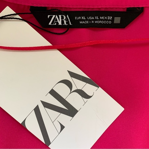 NWT Zara Pink Satin Long Sleeve Shirt With Classic Collar Long Cuffs - Picture 2 of 9